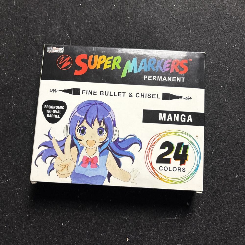 Super Markers Permanent Manga 24 Color Set Dual Tip Bullet & Chisel Art Markers